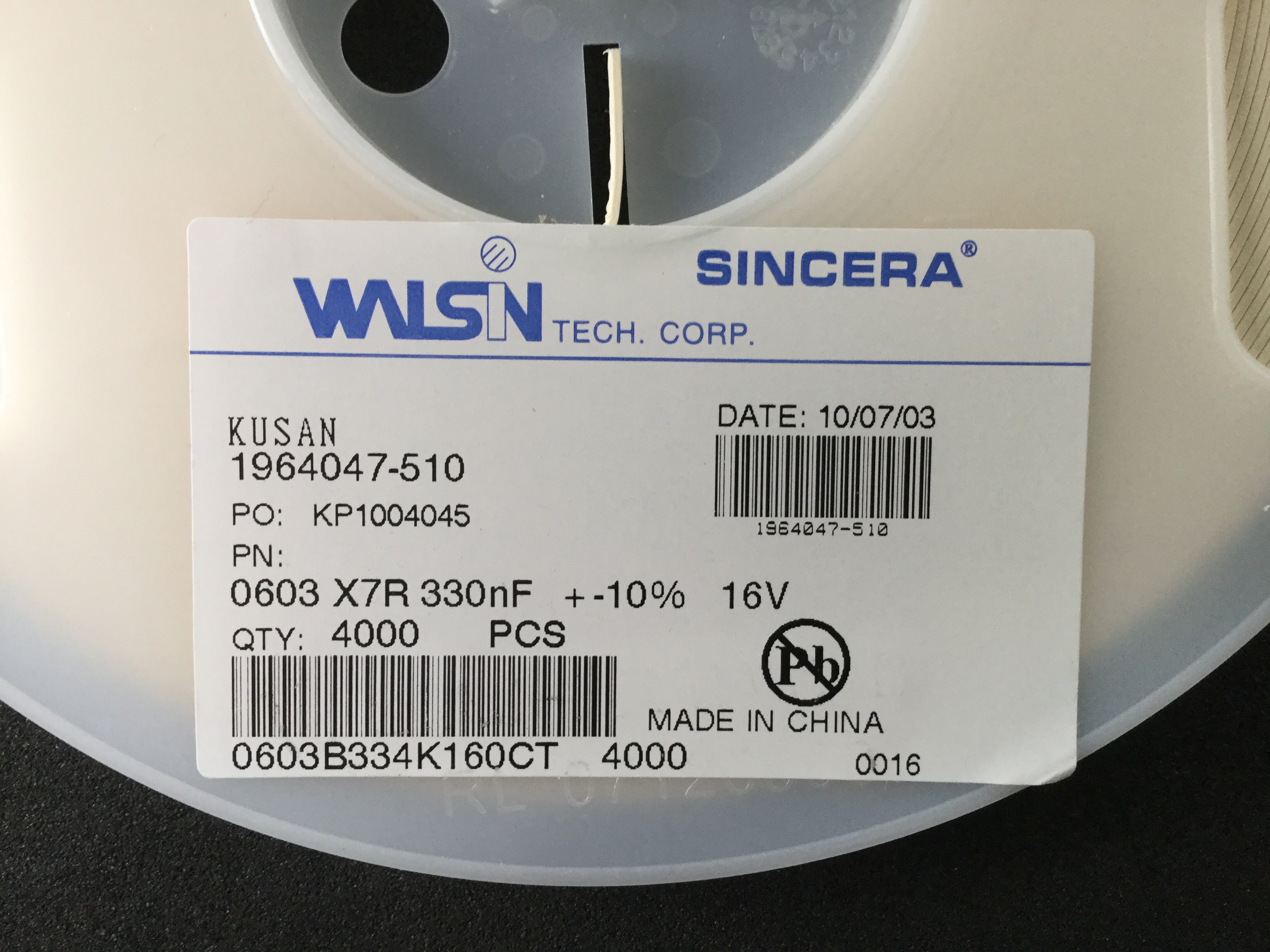 0603B334K160CT