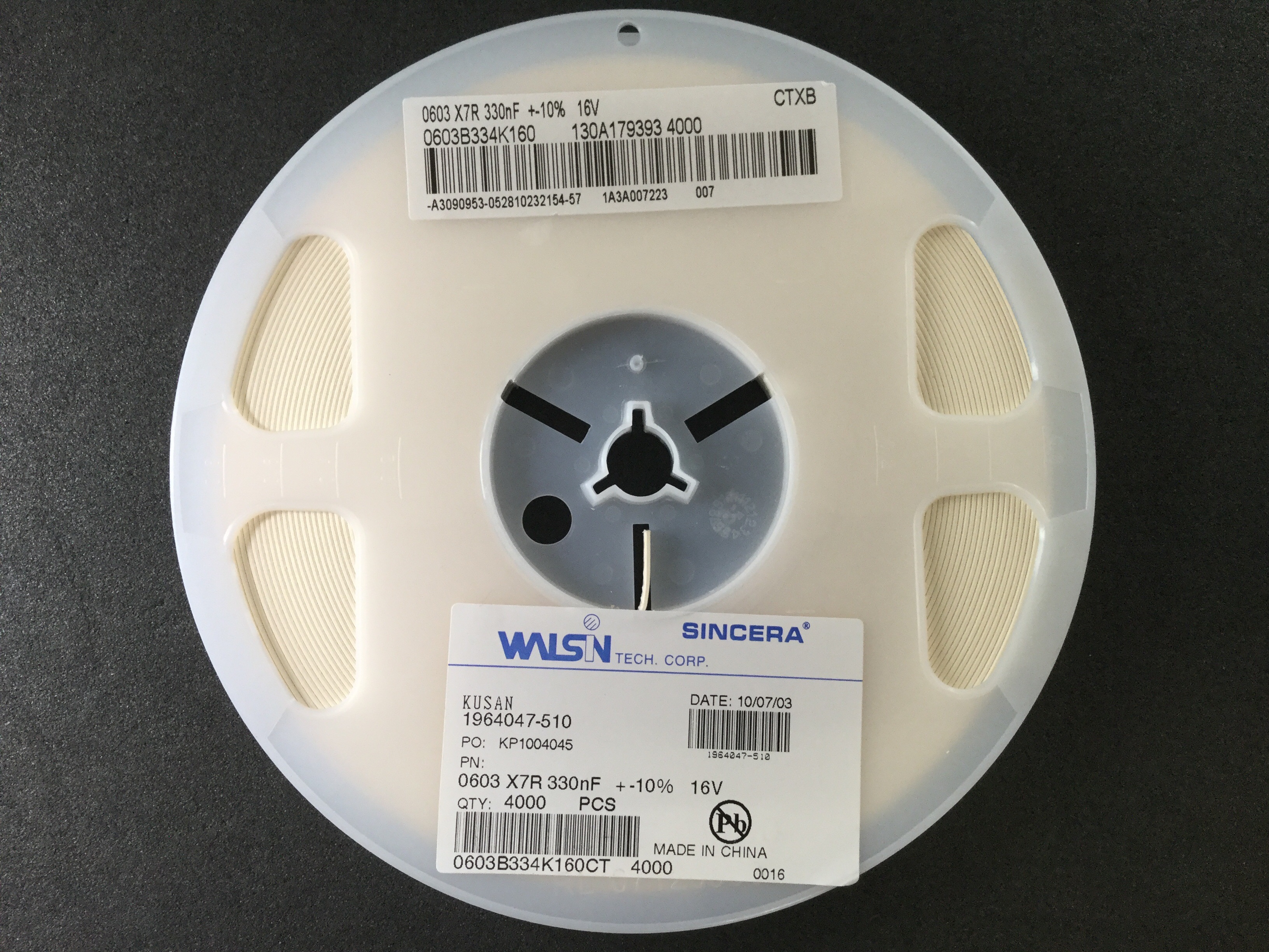 0603B334K160CT