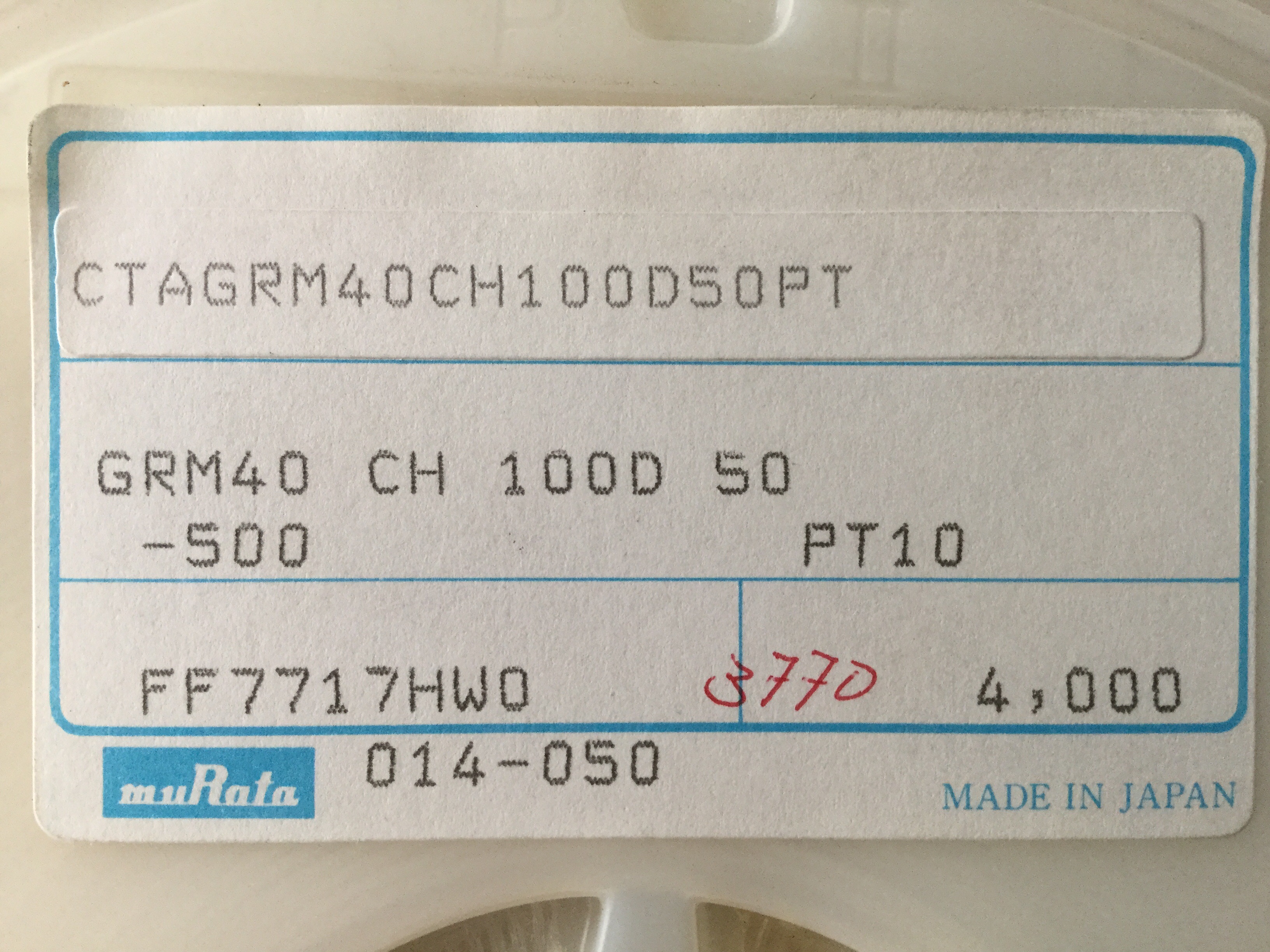 GRM40CH100D50PT