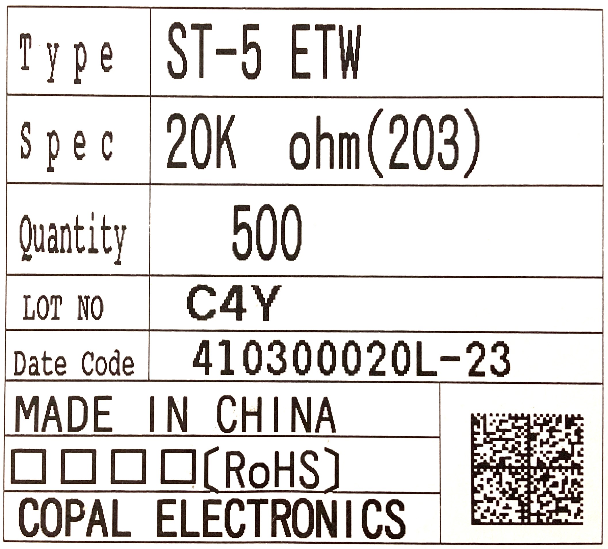 ST-5 ETW 20K OHM(203)