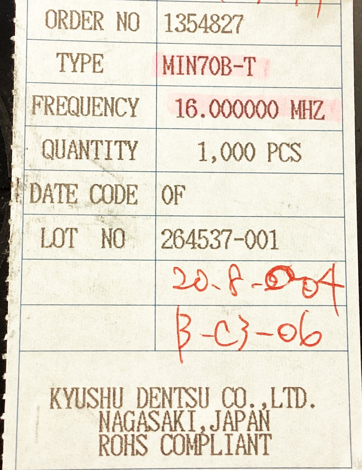 MIN70B-T 16.000000MHZ