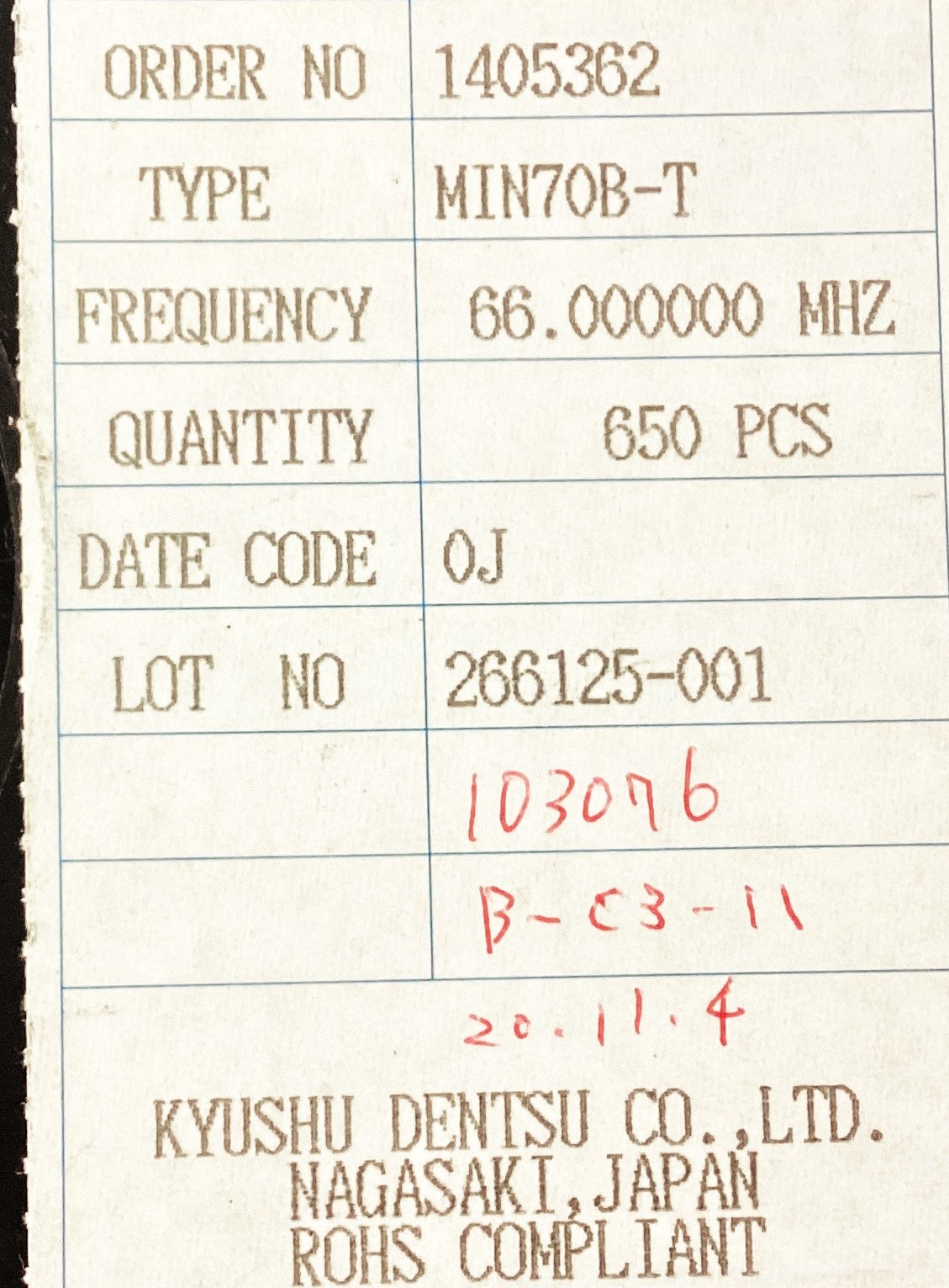 MIN70B-T 66.000000MHZ