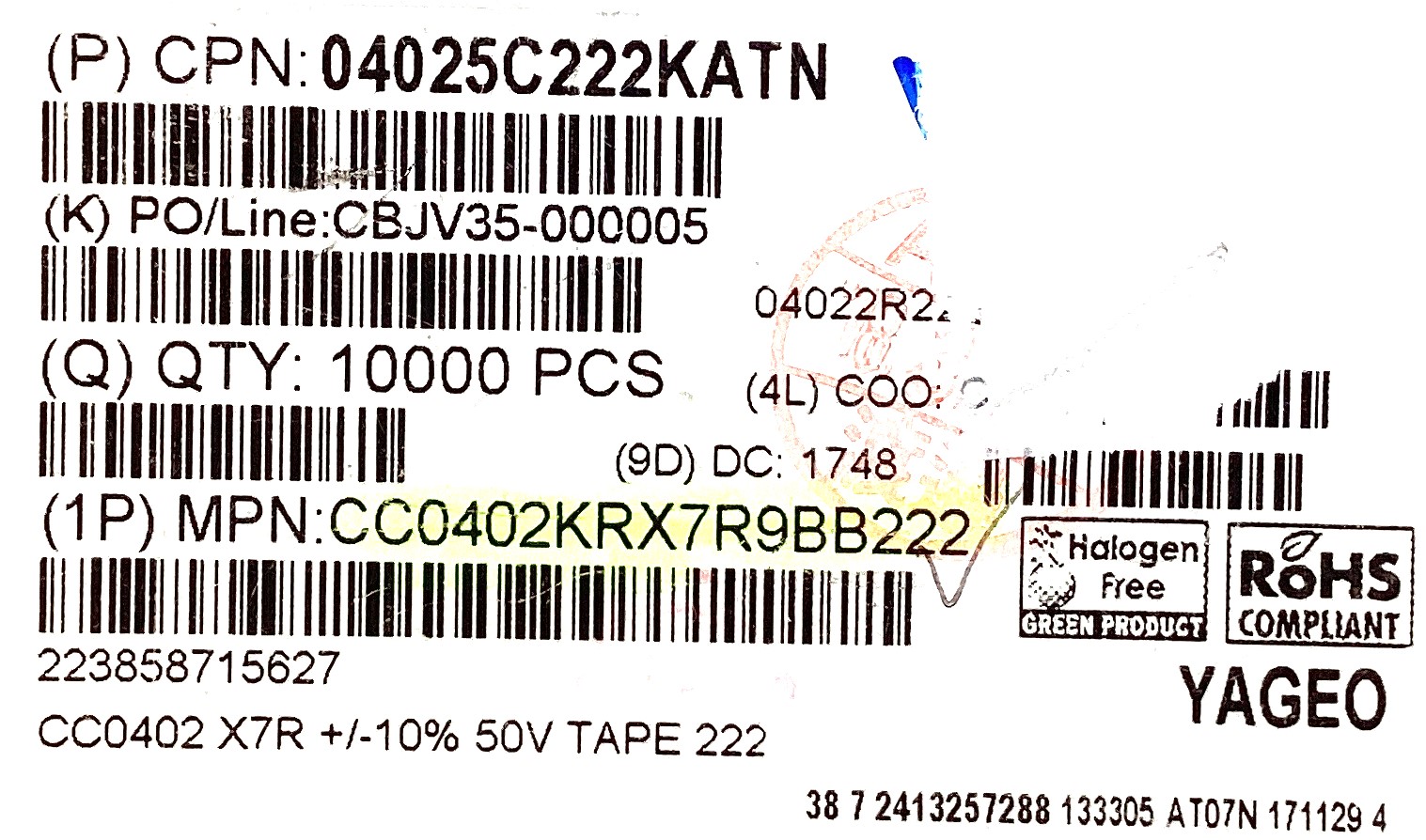 CC0402KRX7R9BB222