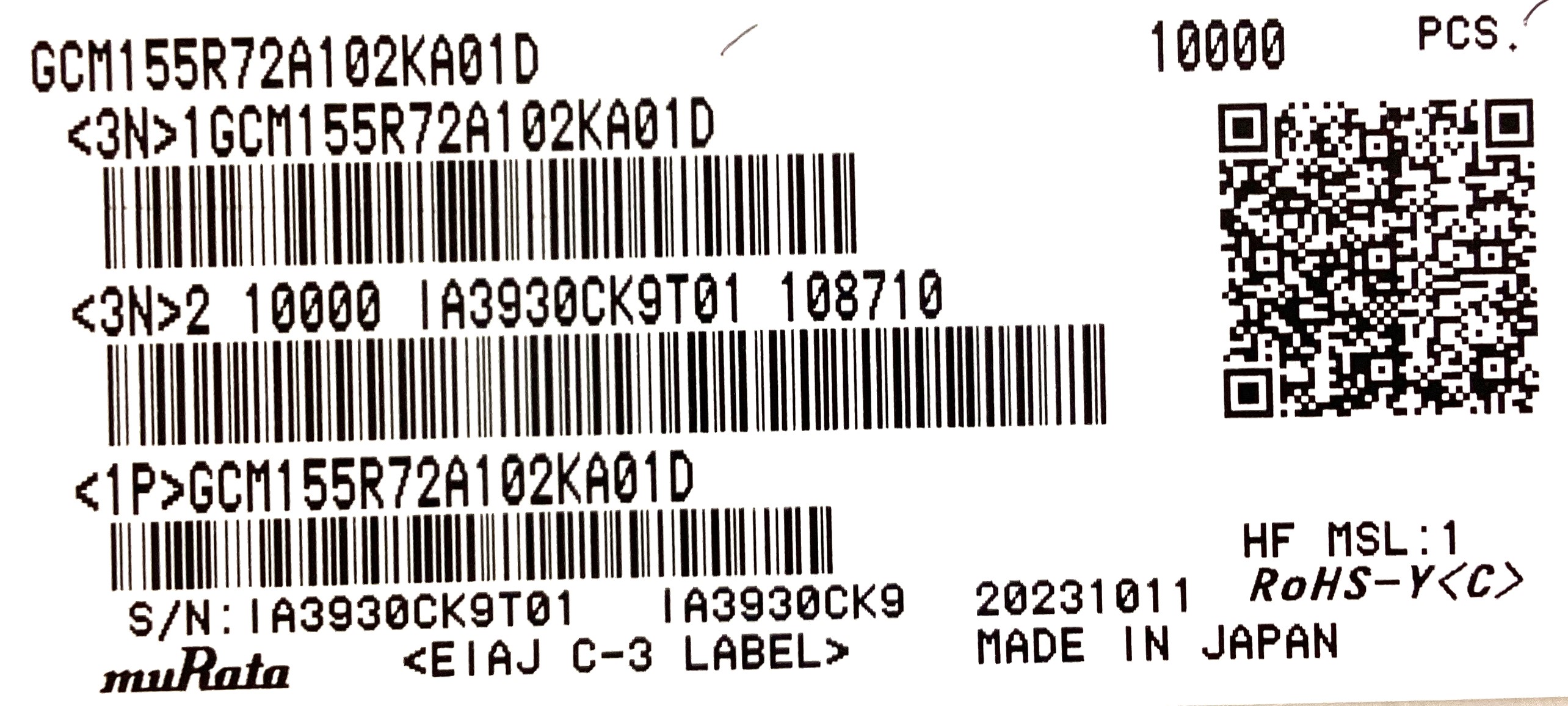 GCM155R72A102KA01D