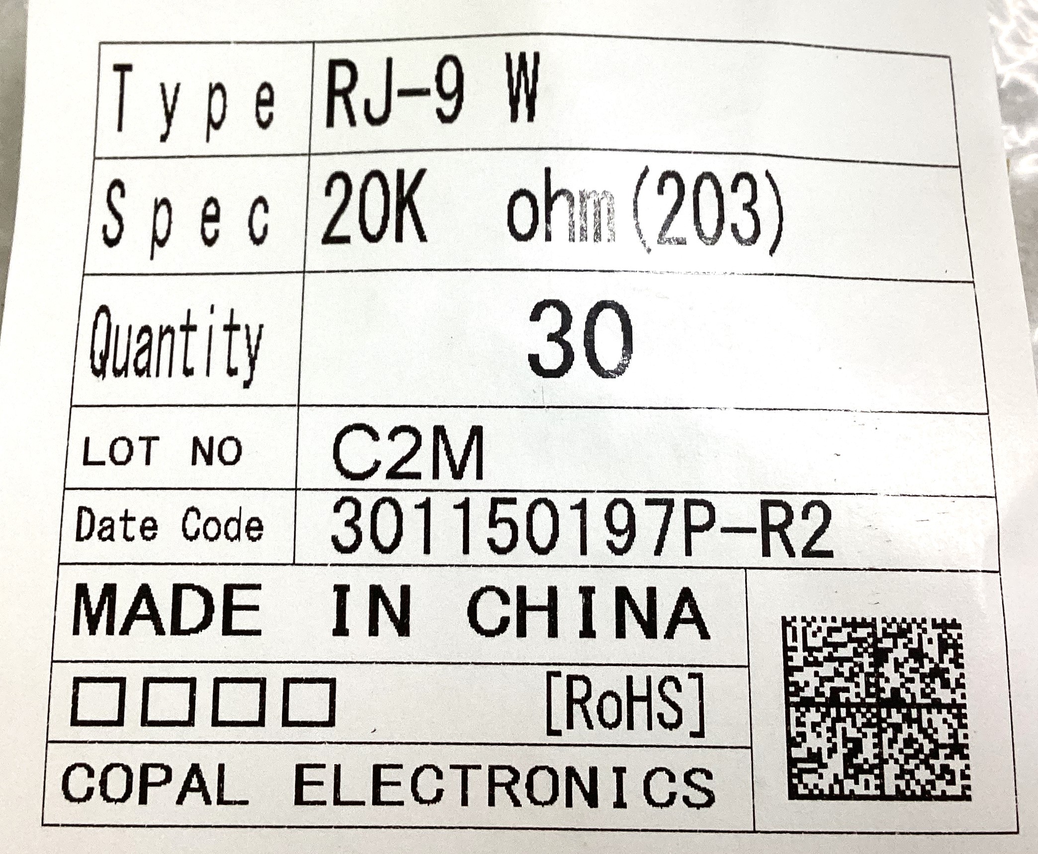 RJ-9W 20KOHM(203)