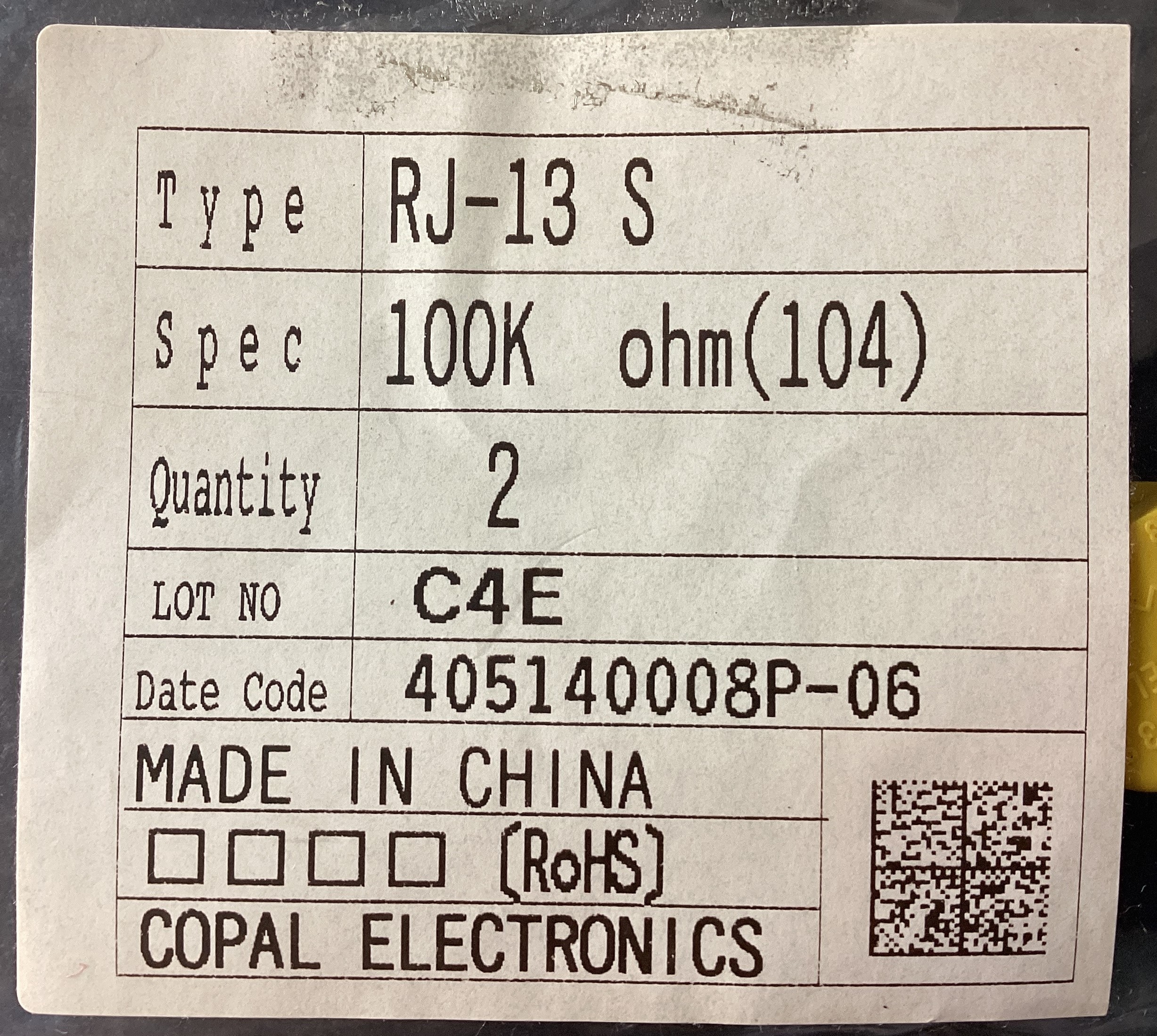 RJ-13S 100KOHM(104)