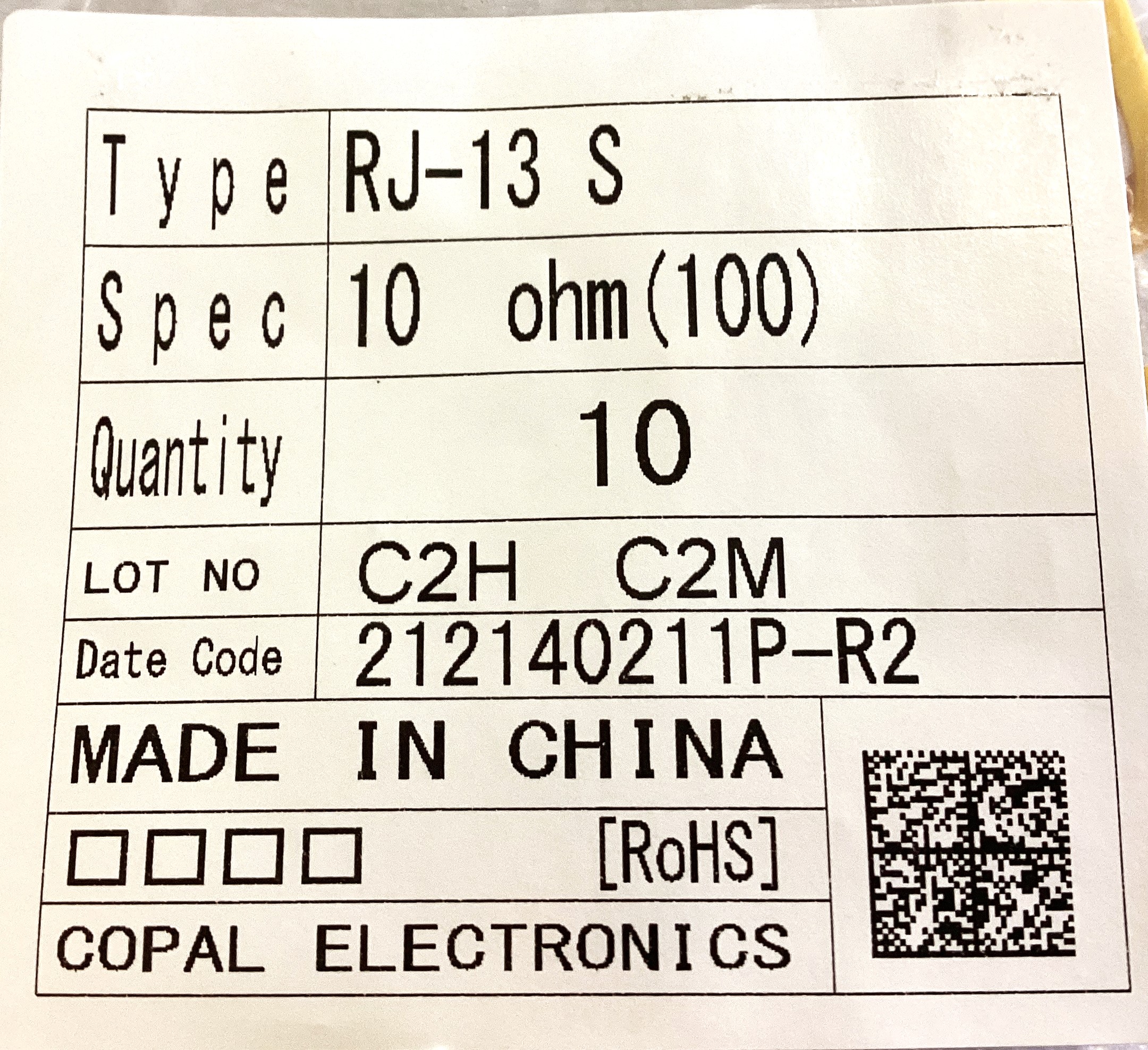 RJ-13S 10OHM(100)