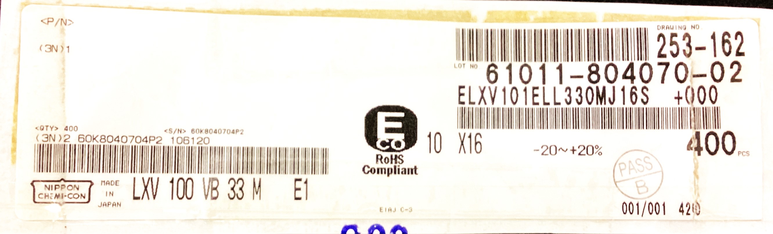 ELXV101ELL330MJ16S