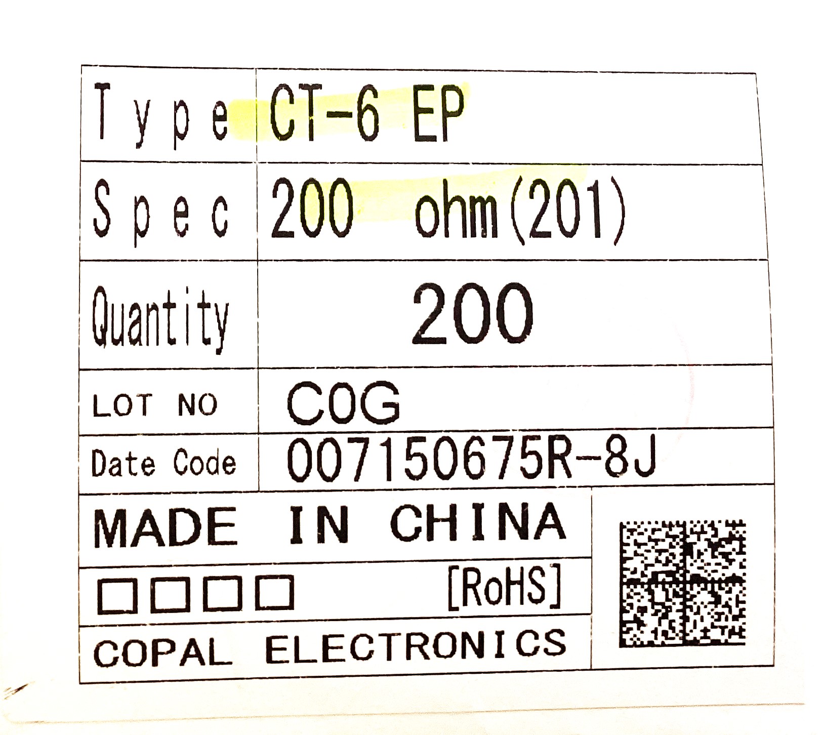 CT-6 200OHM(201)