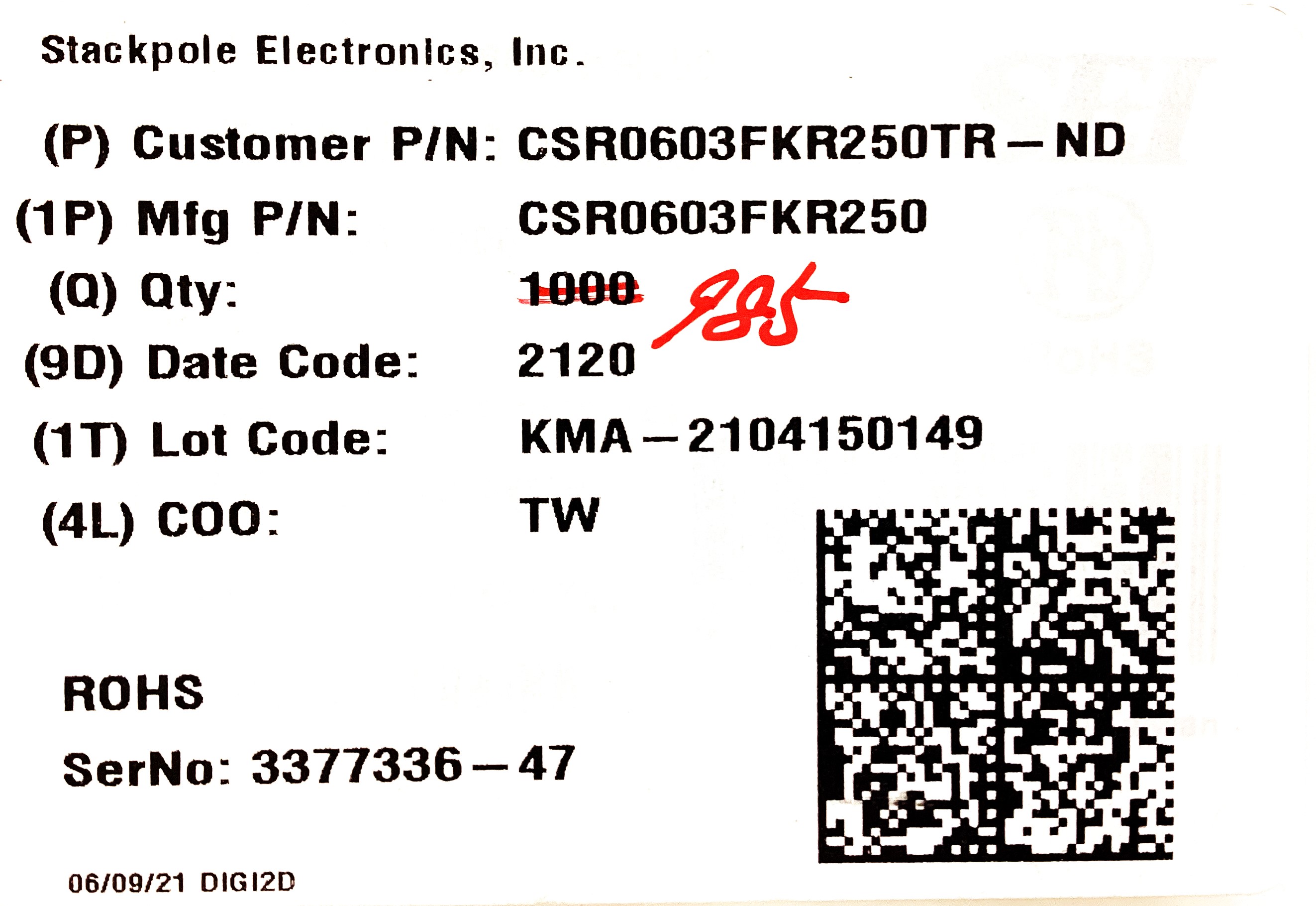 CSR0603FKR250