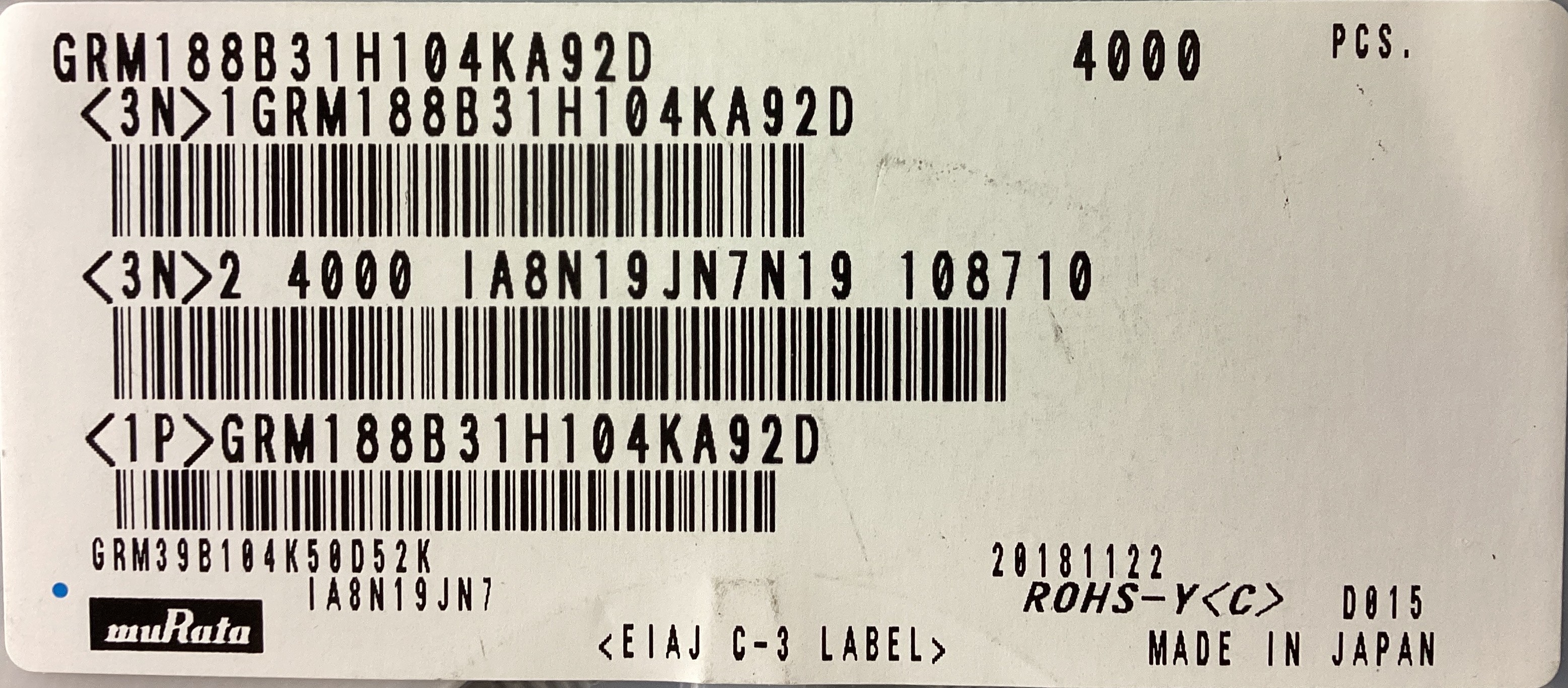 GRM188B31H104KA92D