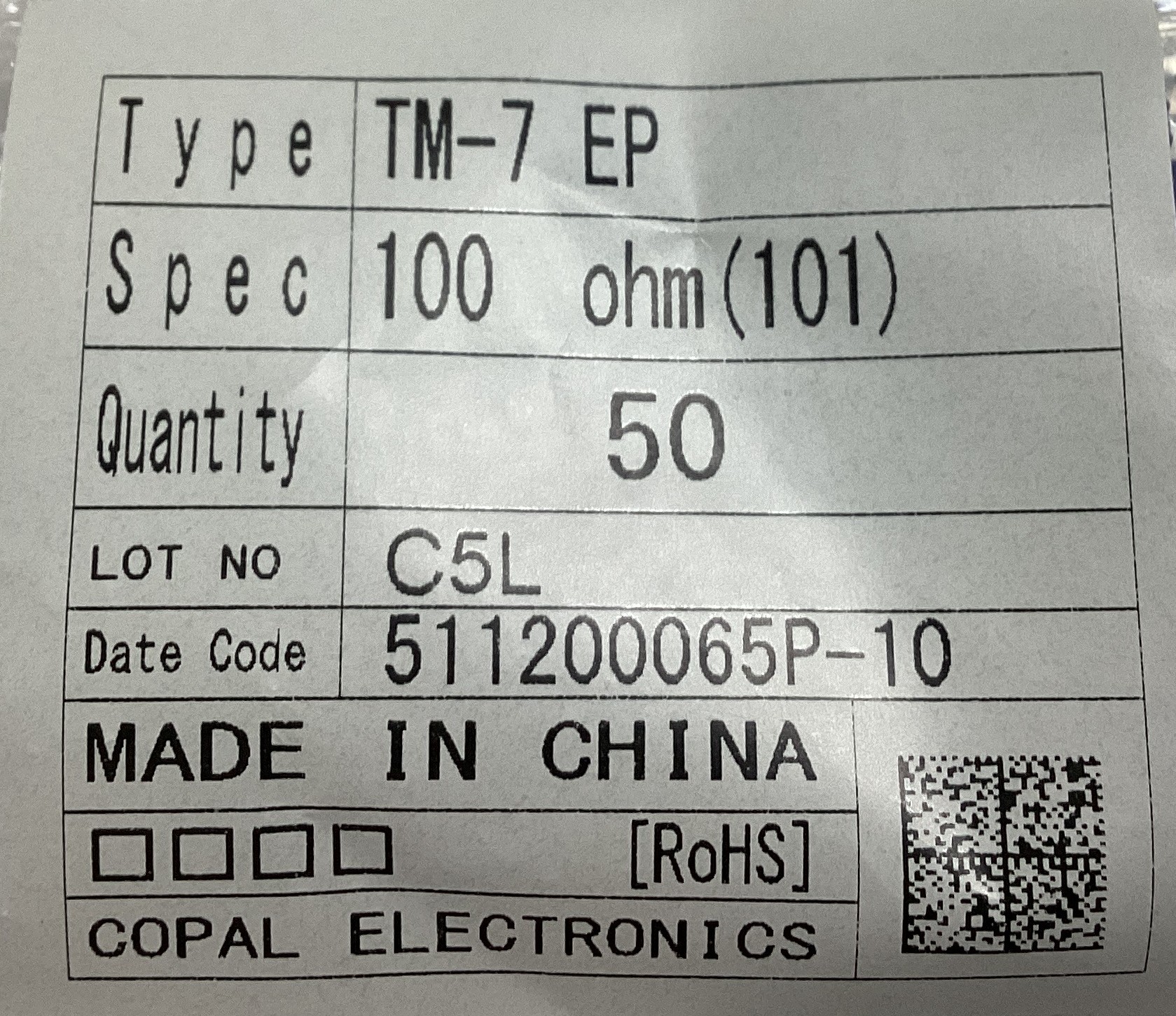 TM-7EP 100OHM(101)