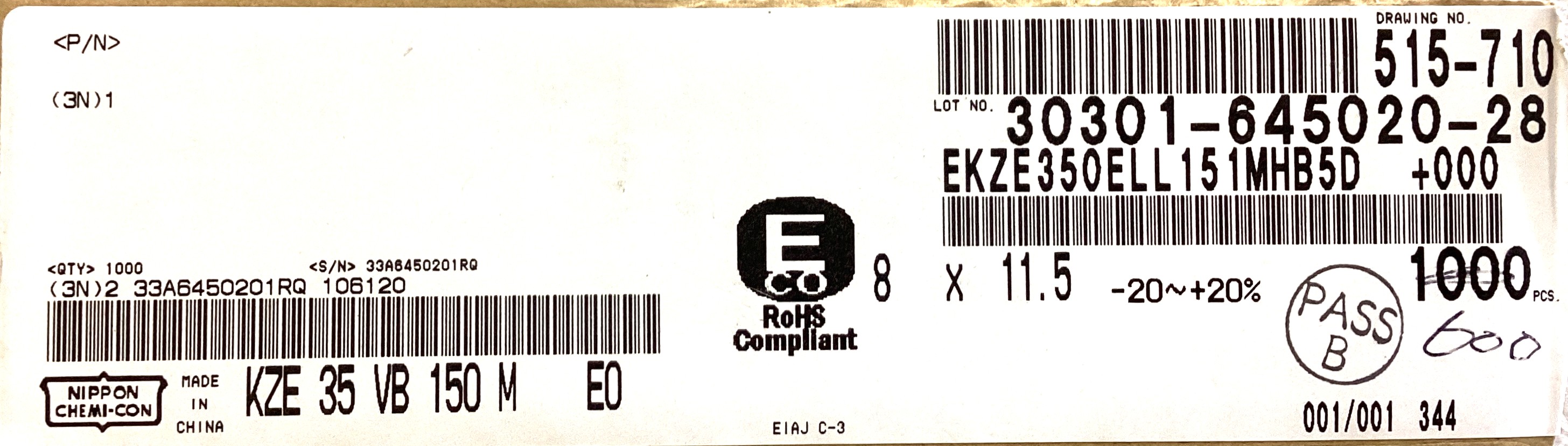 EKZE350ELL151MHB5D