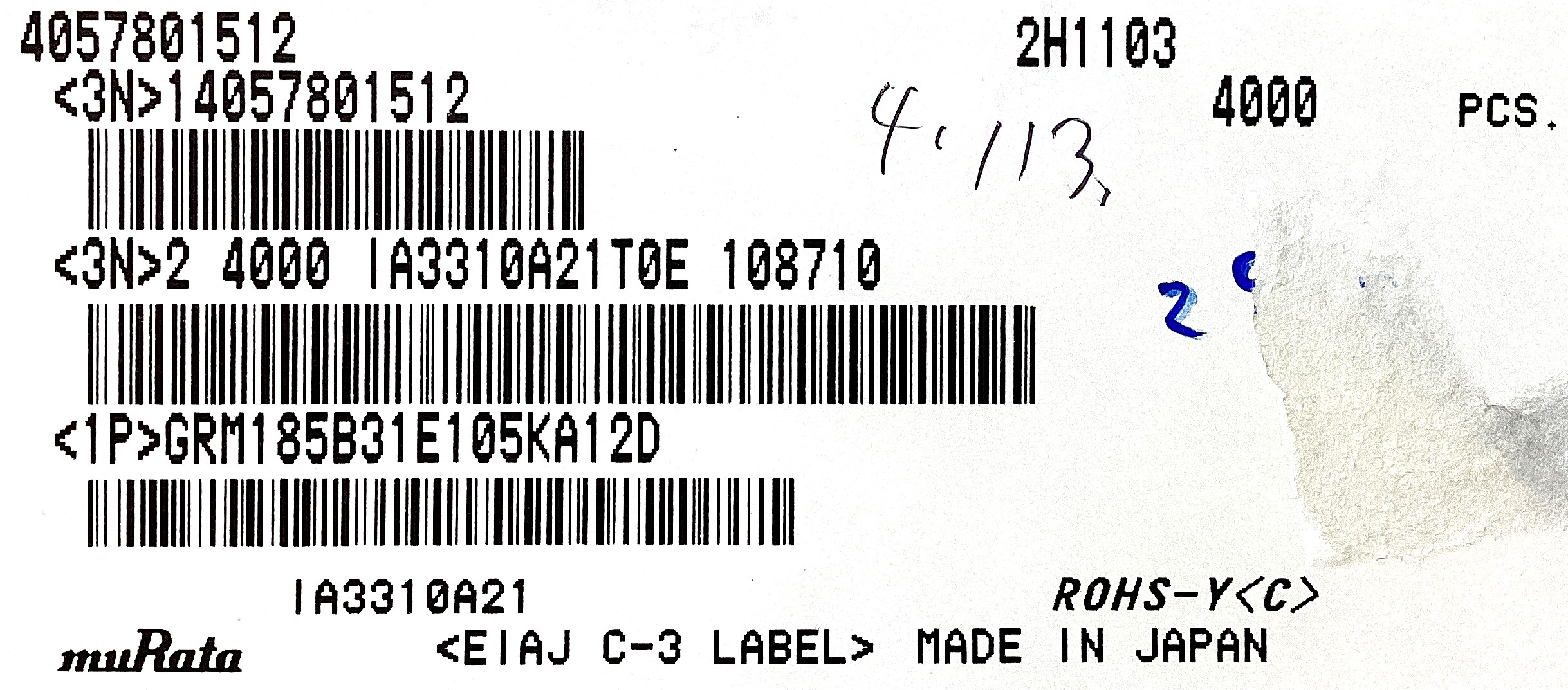 GRM185B31E105KA12D