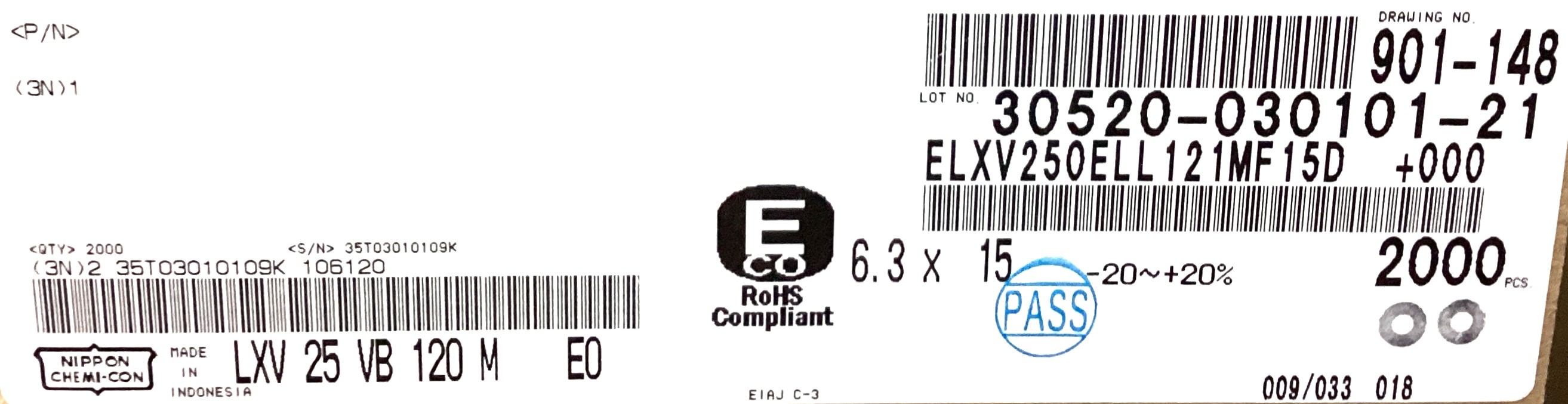 ELXV250ELL121MF15D