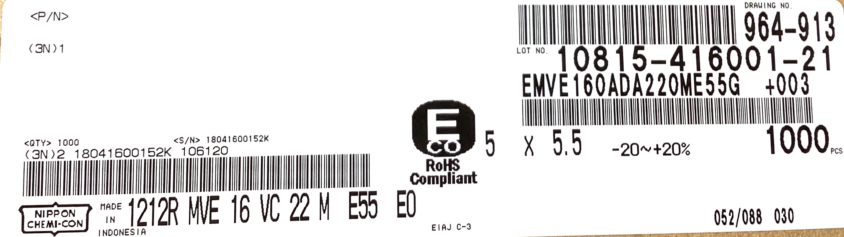 EMVE160ADA220ME55G