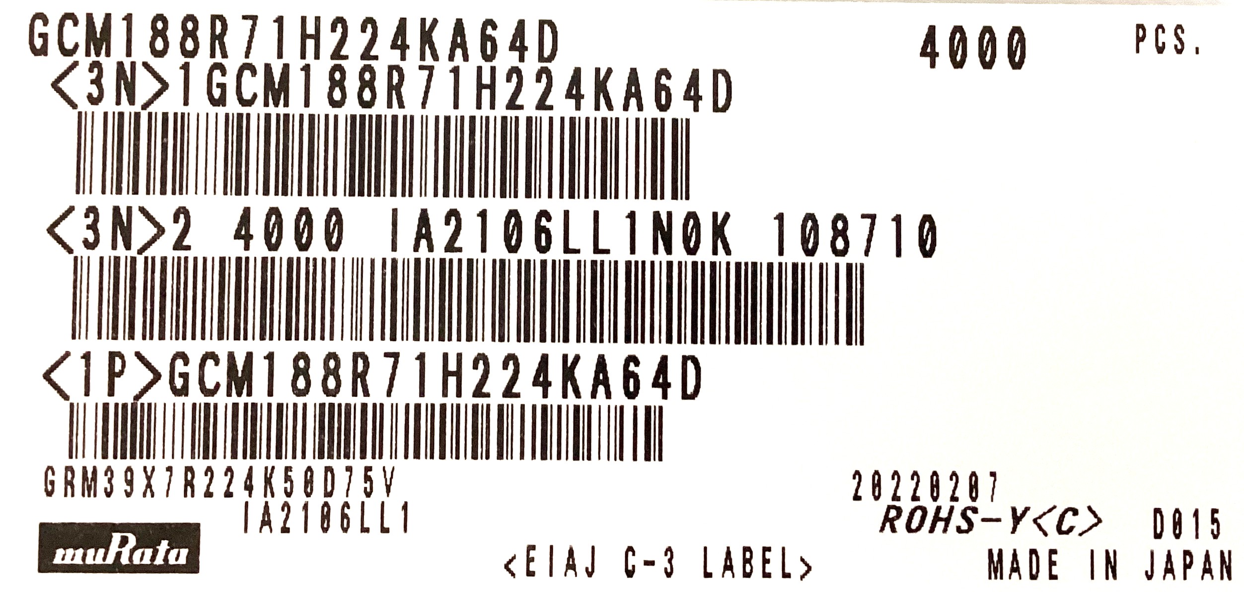 GCM188R71H224KA64D