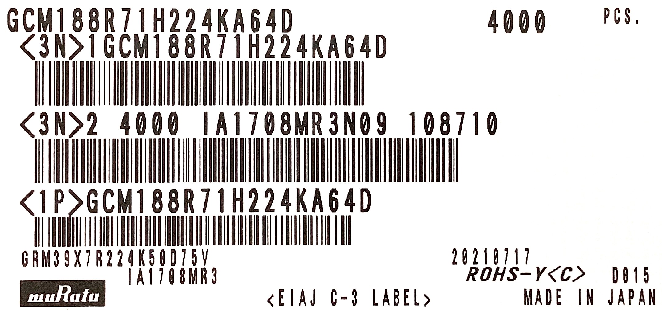GCM188R71H224KA64D