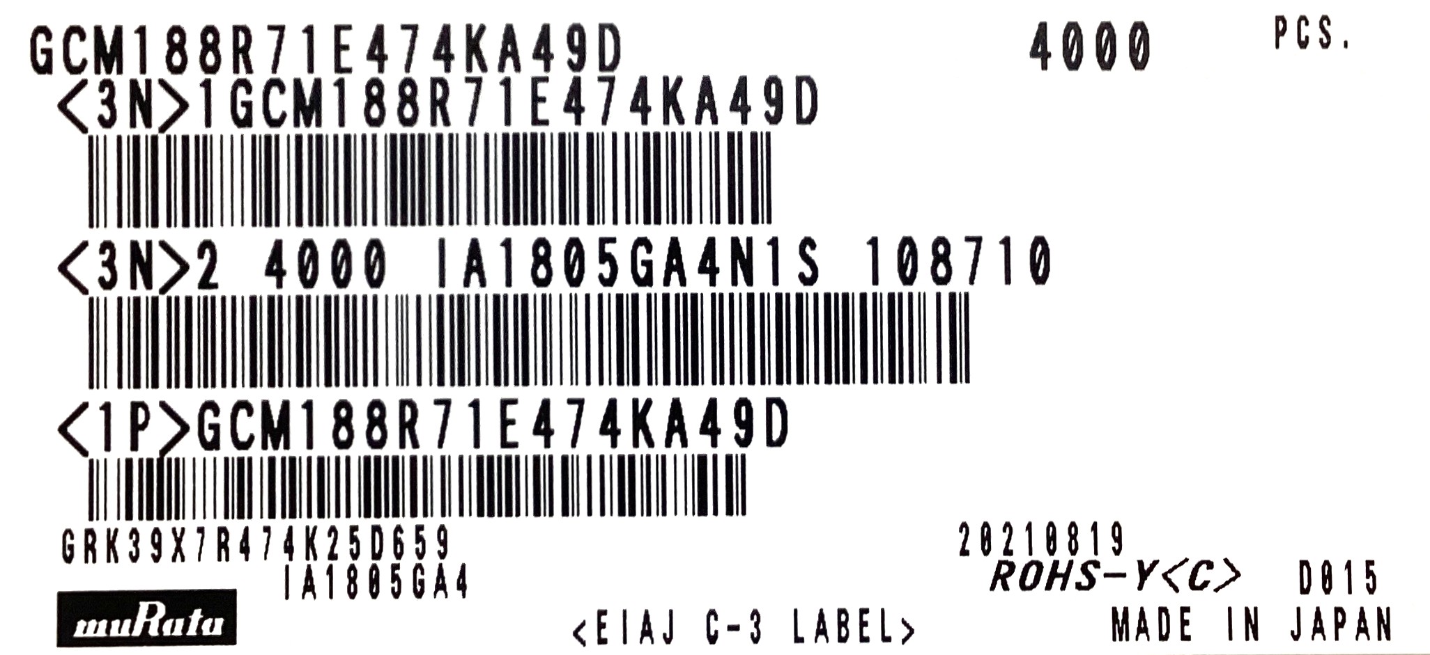 GCM188R71E474KA49D