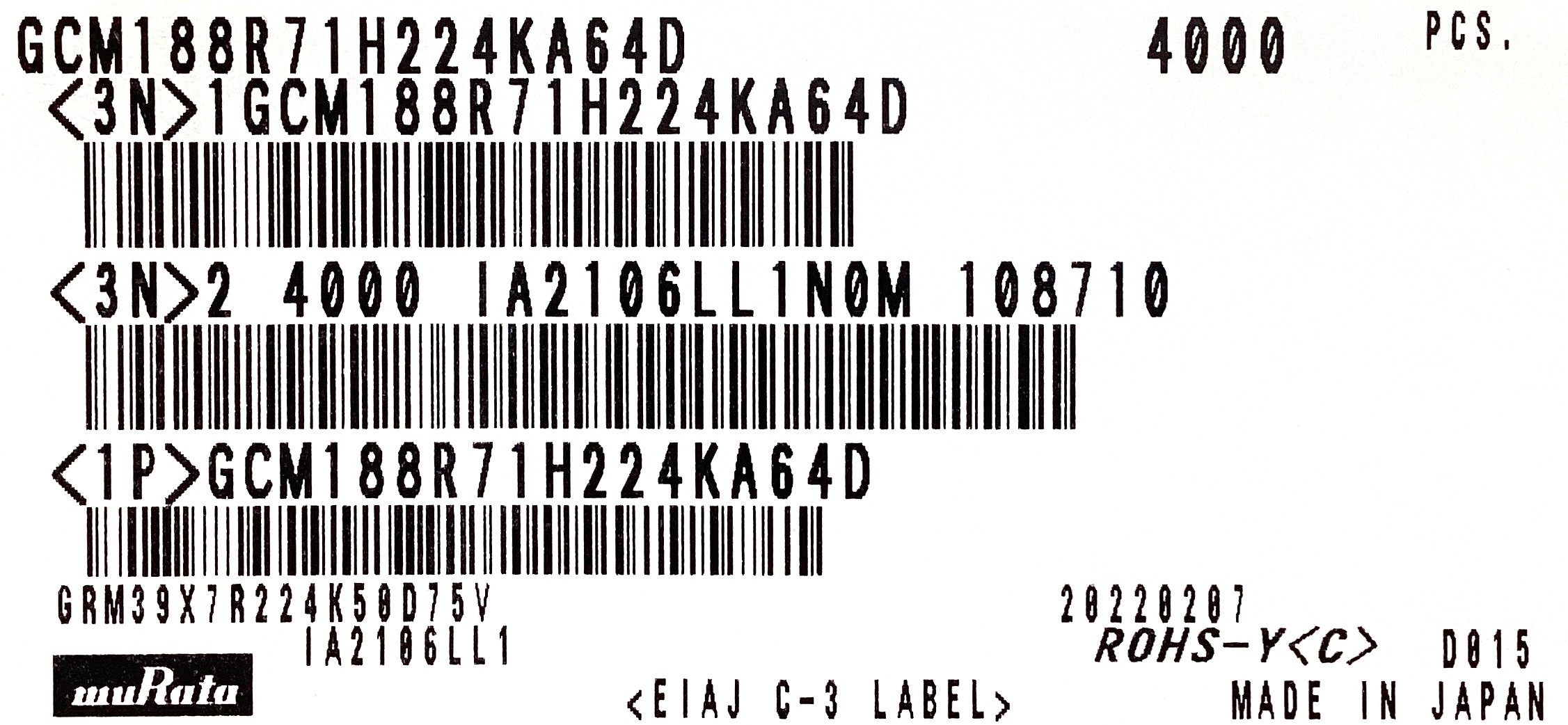 GCM188R71H224KA64D