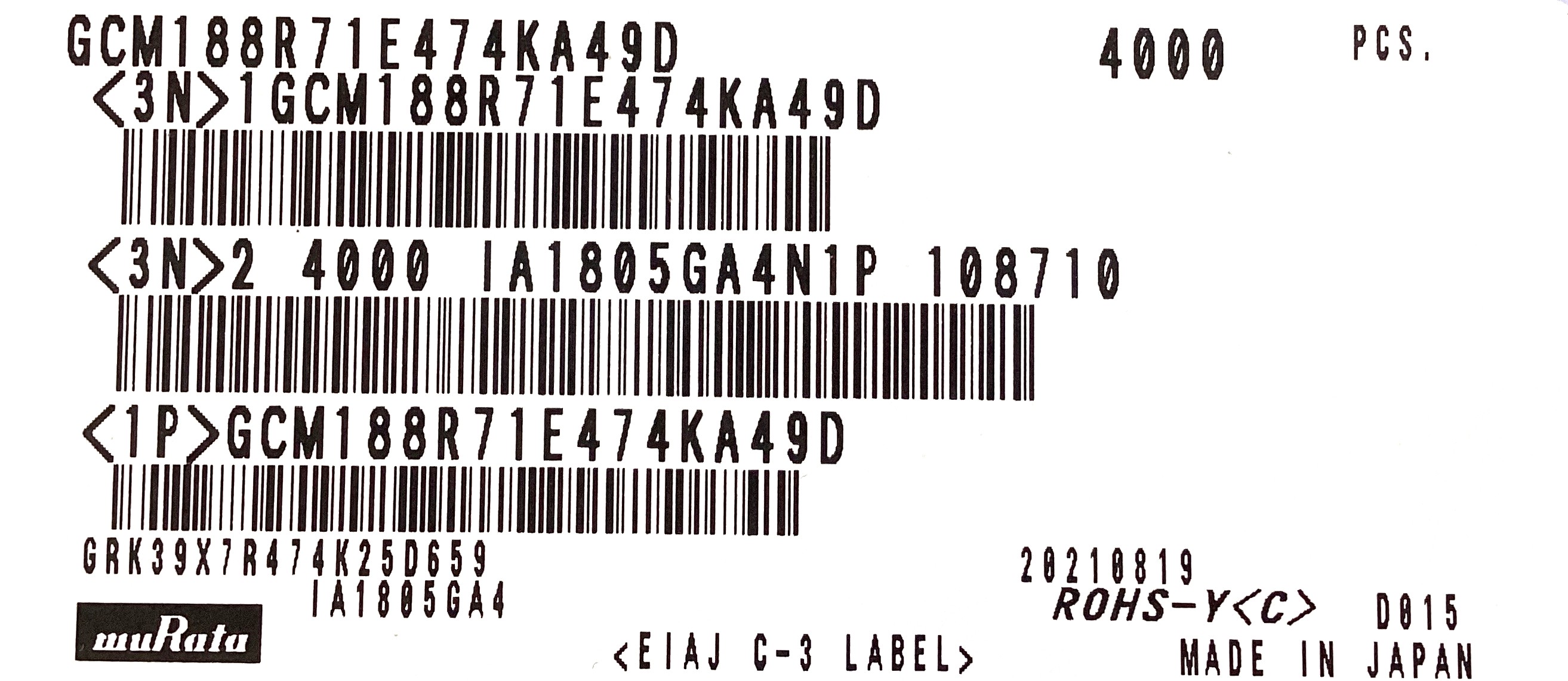 GCM188R71E474KA49D