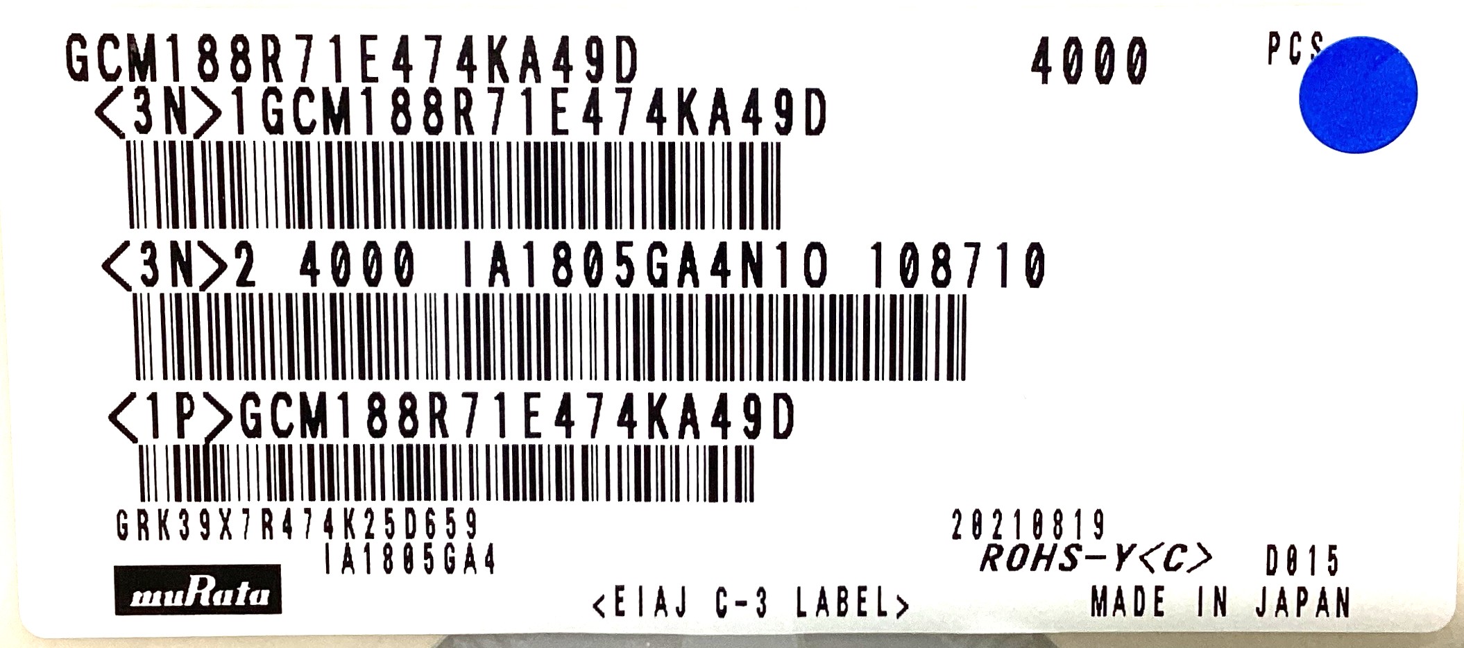 GCM188R71E474KA49D