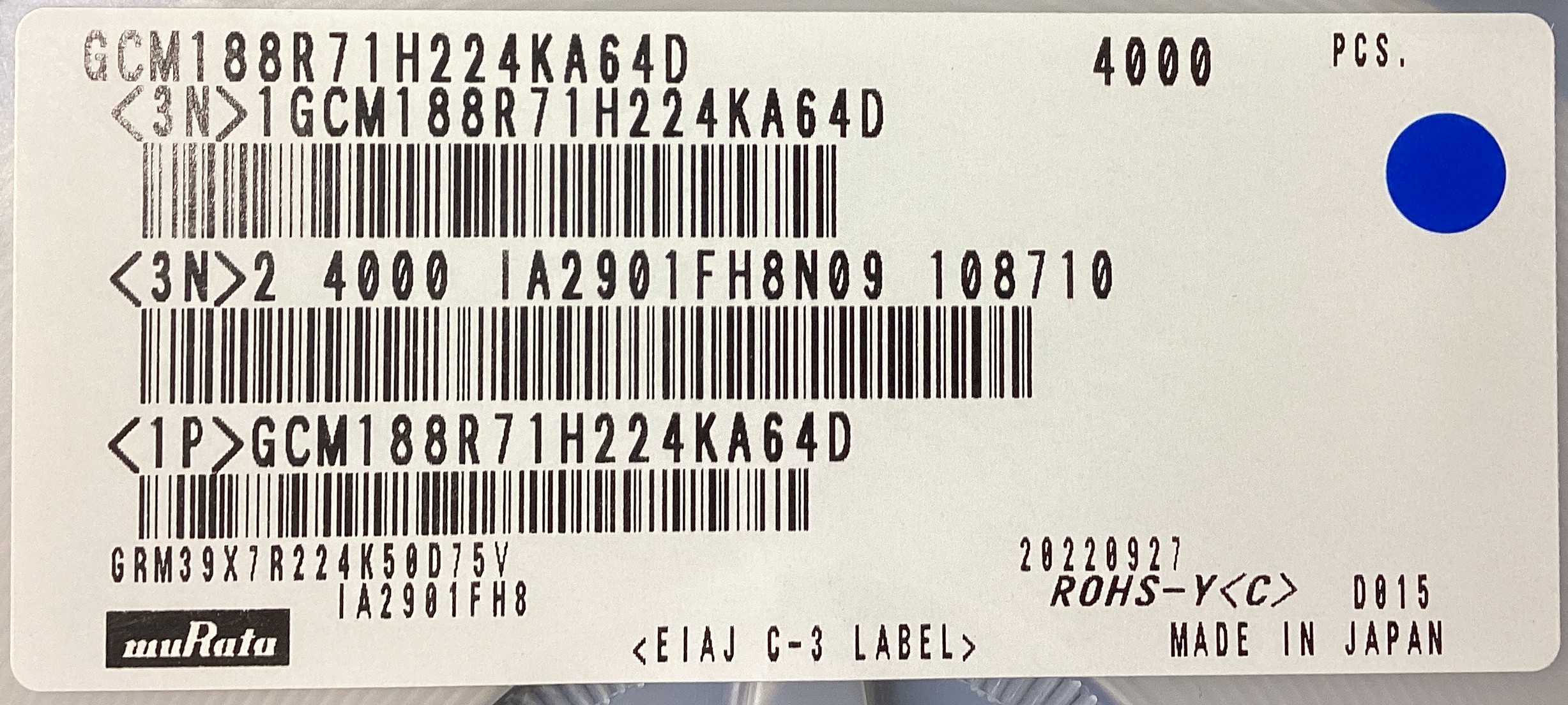 GCM188R71H224KA64D