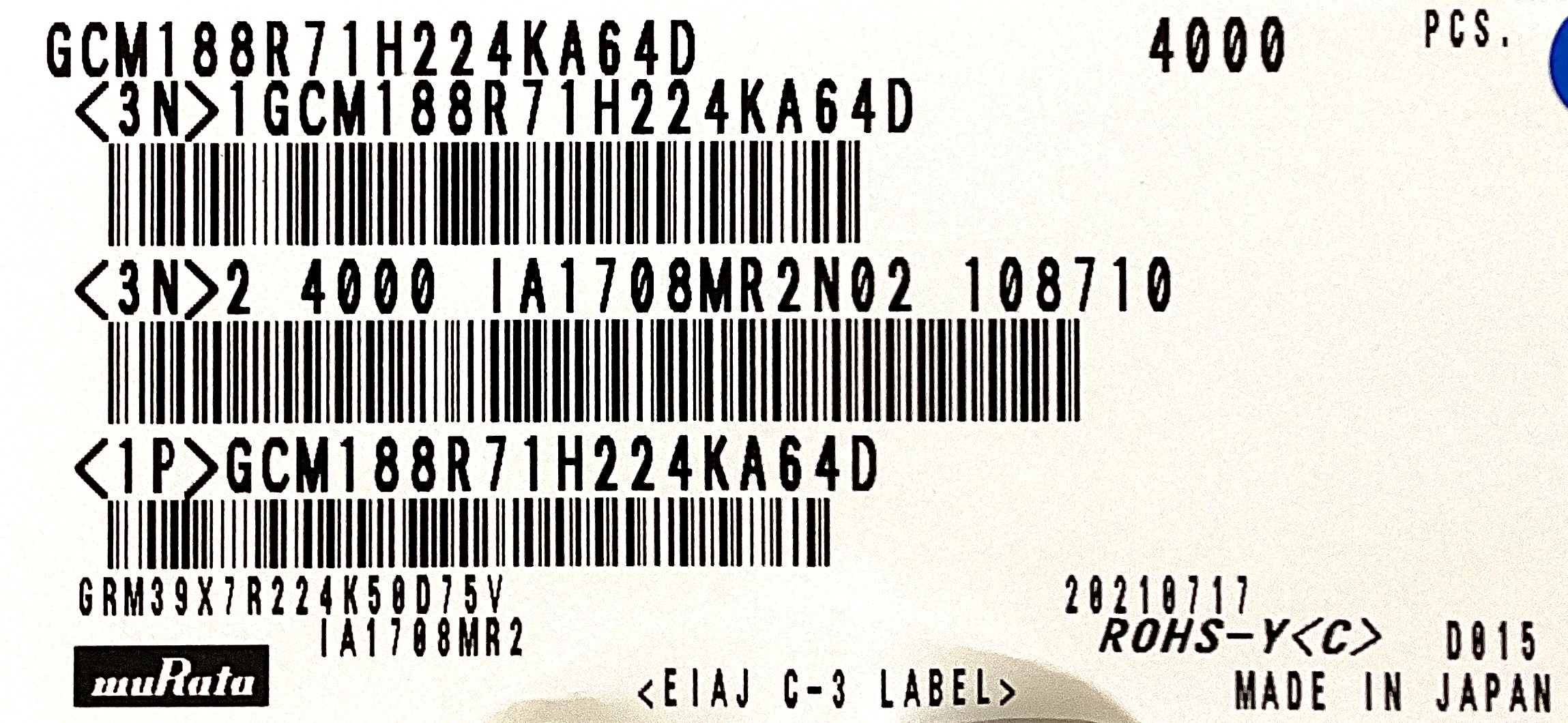 GCM188R71H224KA64D