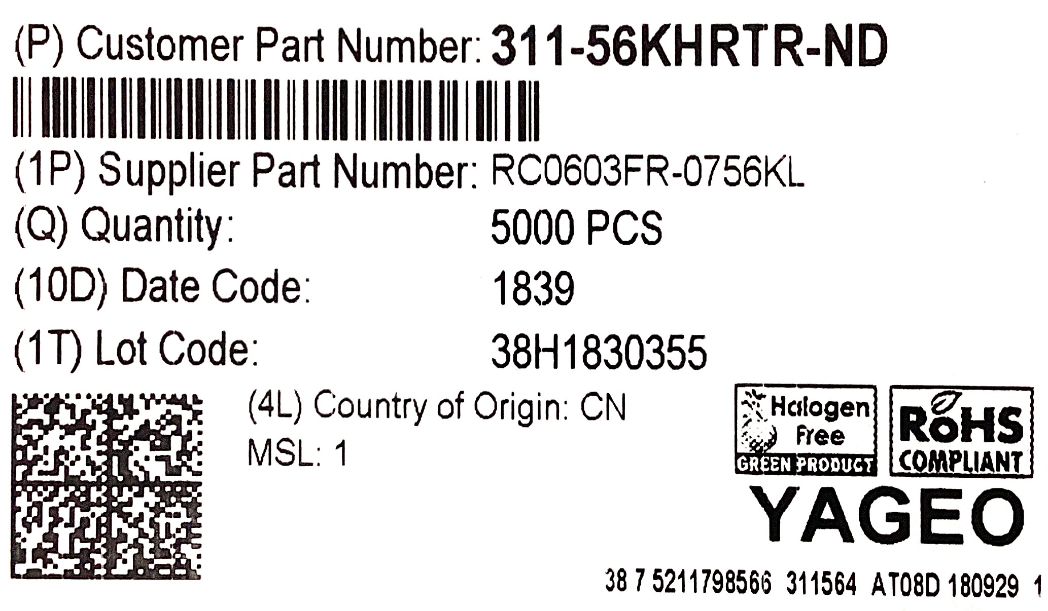 RC0603FR-0756KL