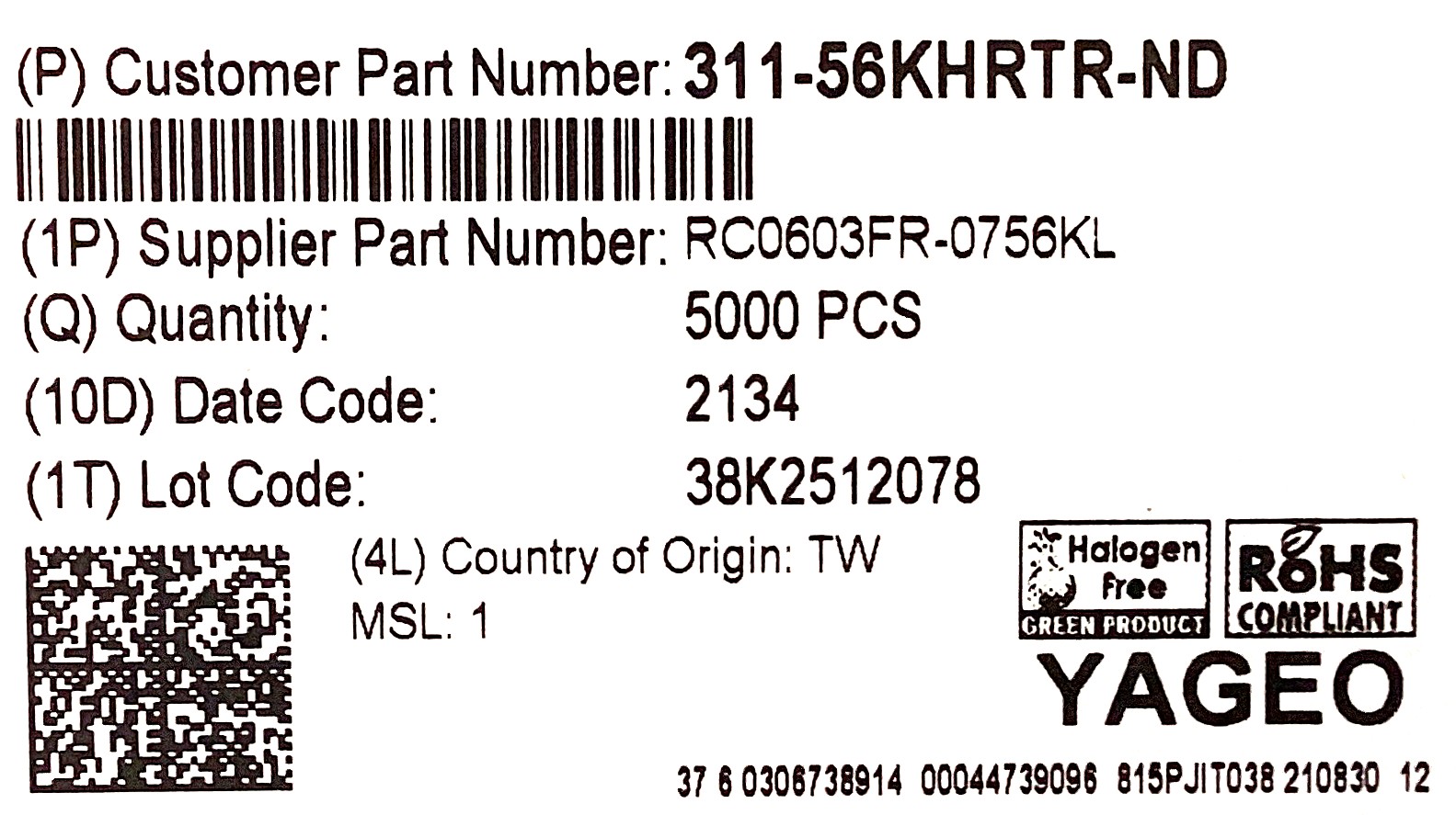 RC0603FR-0756KL