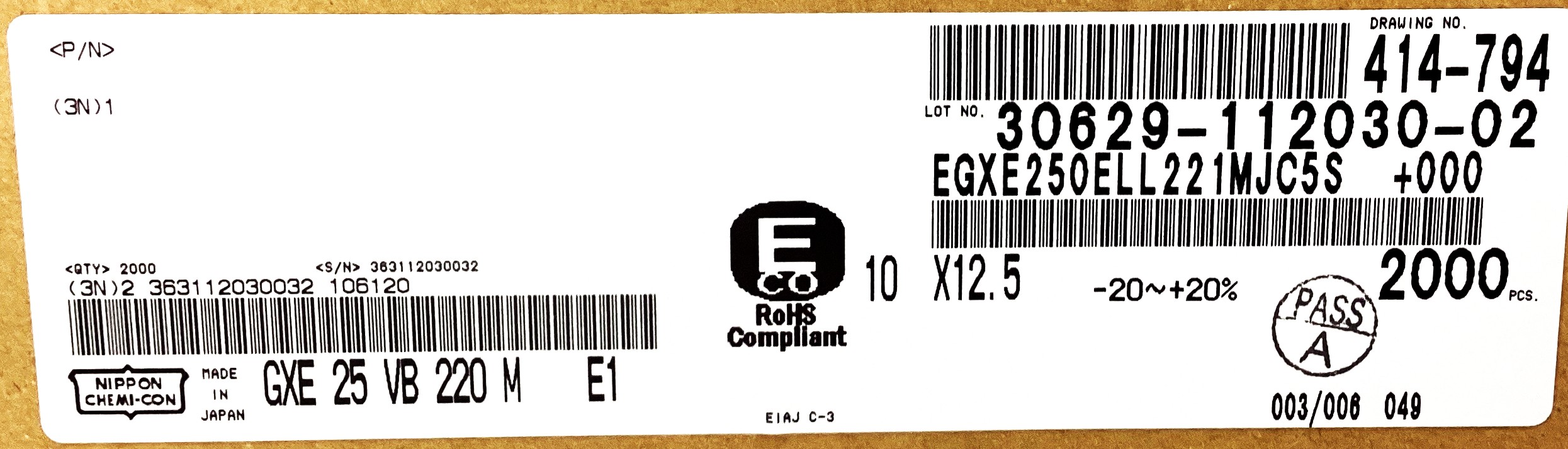 EGXE250ELL221MJC5S
