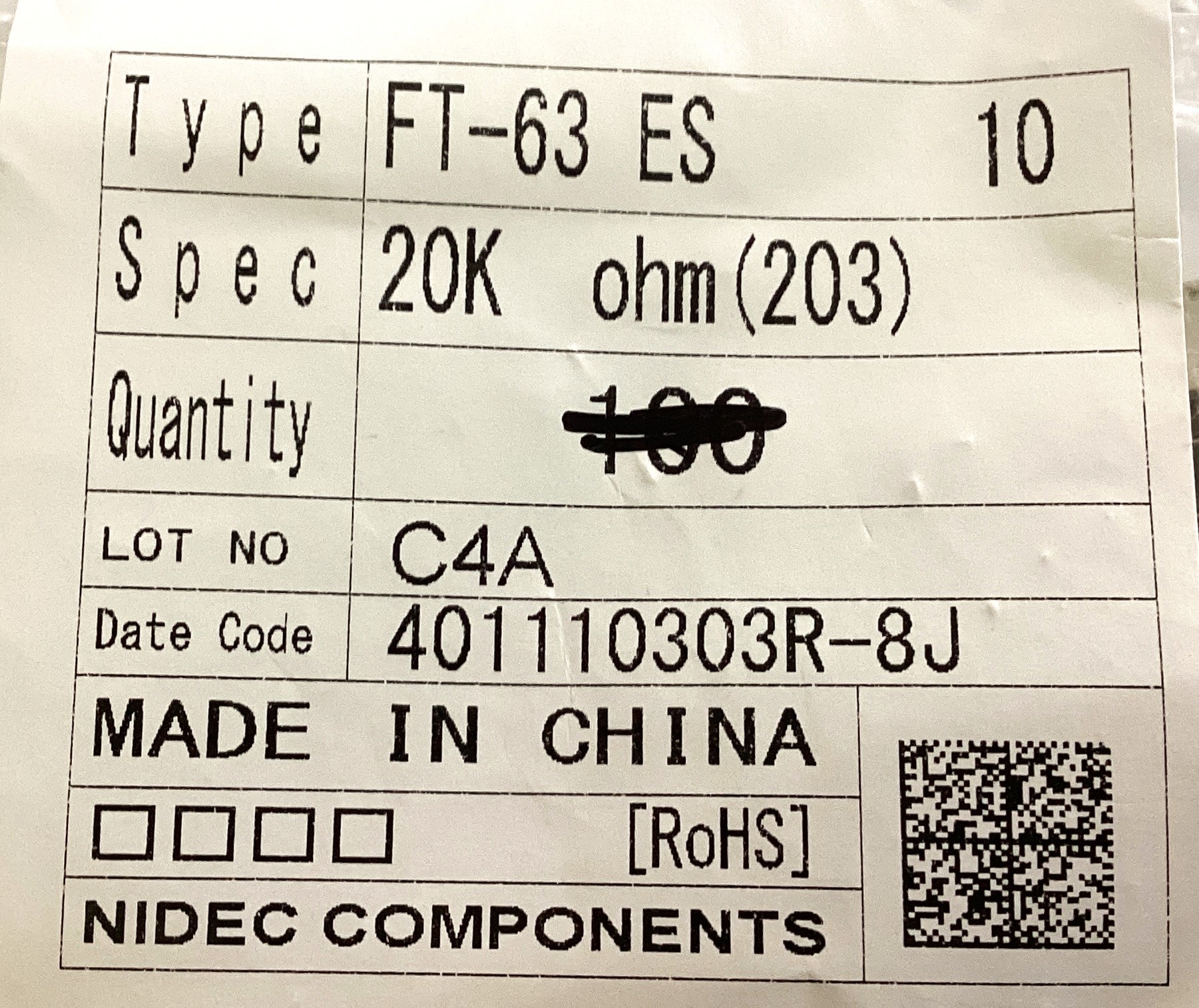 FT-63ES 20KOHM(203)